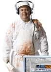 Podcast butcher in front of Digital Editing Workstation